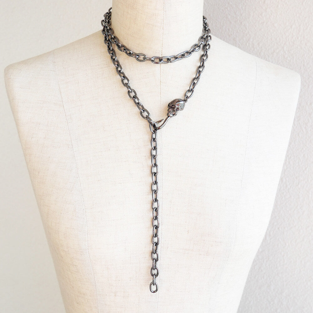 フック ドクロ ガンメタ ロング チェーン ゴスロリ スカル 髑髏 鎖