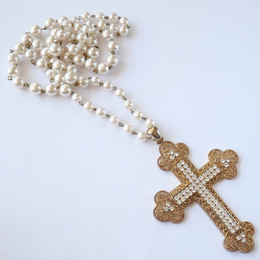 Large Cross Pearl Necklace