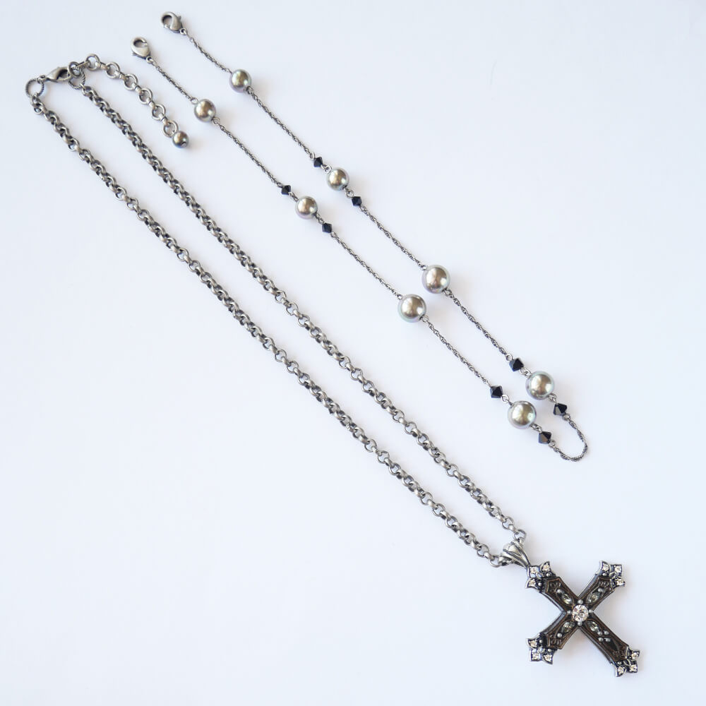 アンティークシルバー ゴシック クロス 2WAY ネックレス