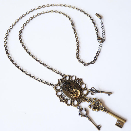 【steampunk】歯車スチームパンク　鍵ネックレス