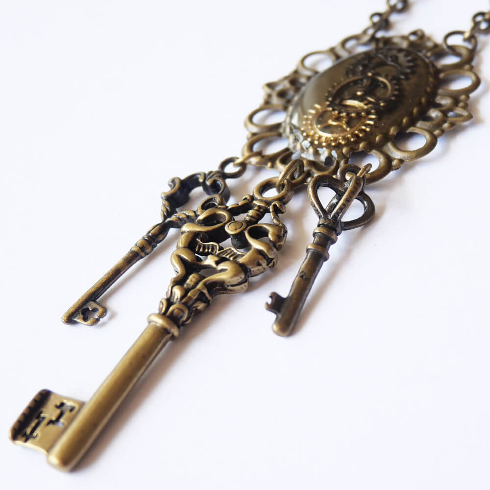 【steampunk】歯車スチームパンク　鍵ネックレス