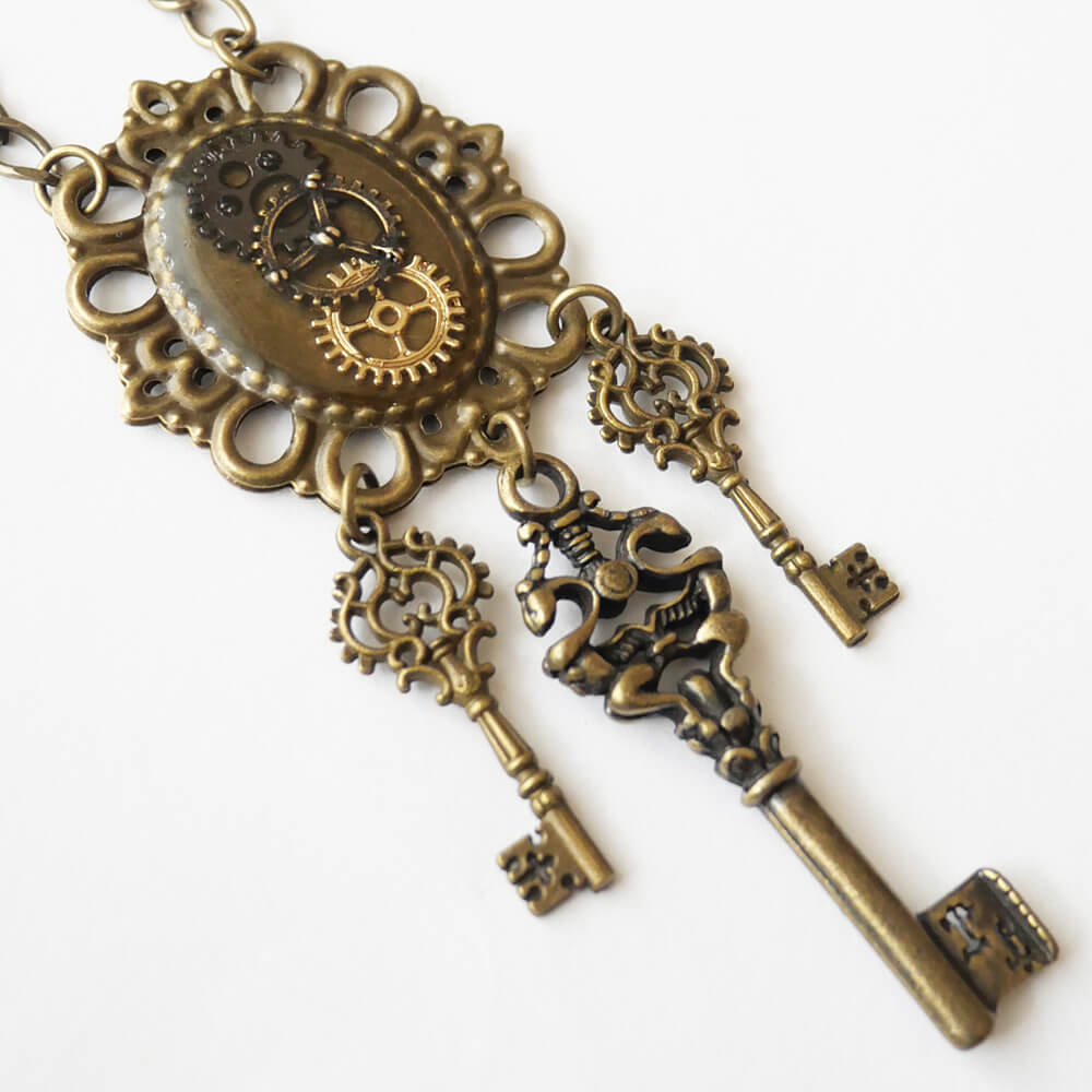 【steampunk】歯車 スチームパンク 鍵 ネックレス