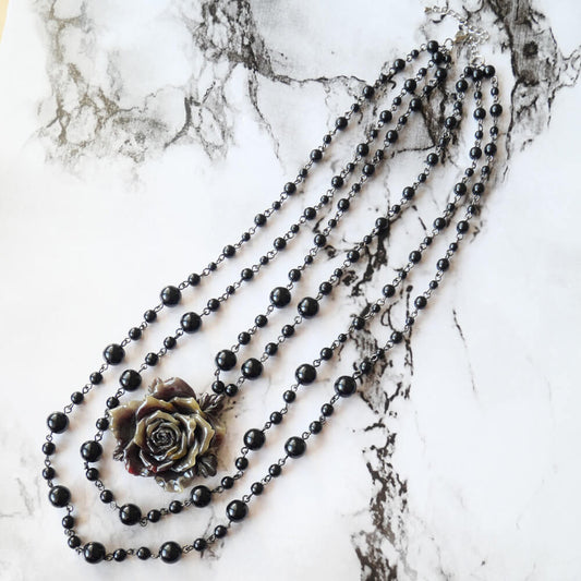 黒薔薇 ゴシック ブラック ３連ネックレス
