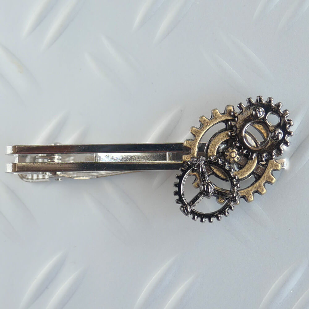 【steampunk】Steampunk Gear Tie Clip with Chain