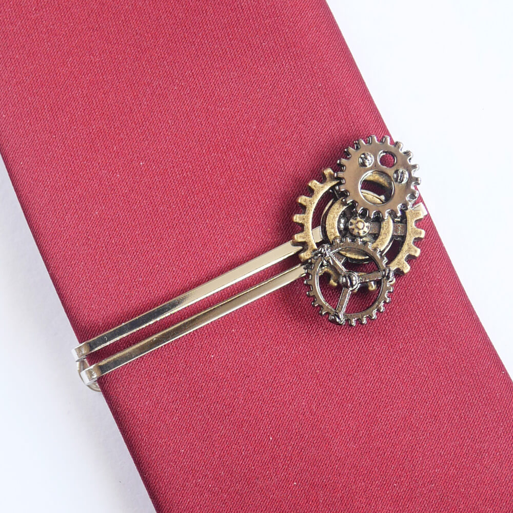 【steampunk】Steampunk Gear Tie Clip with Chain