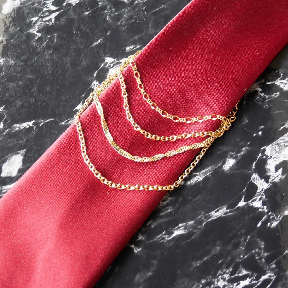 Tie Chain for Men, 4-Strand Mixed Chain, Drape, Tie Pin Style Accessory for Formal Wear, Suits, Weddings, Parties