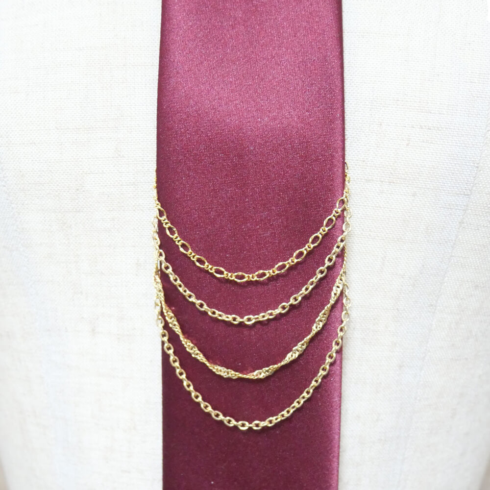 Tie Chain for Men, 4-Strand Mixed Chain, Drape, Tie Pin Style Accessory for Formal Wear, Suits, Weddings, Parties