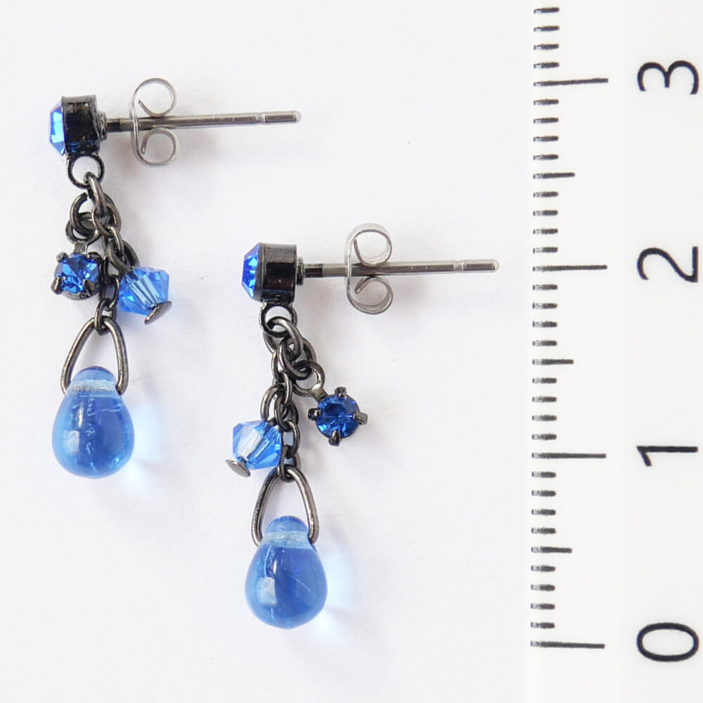 ピアス ブルー チェコガラスドロップ