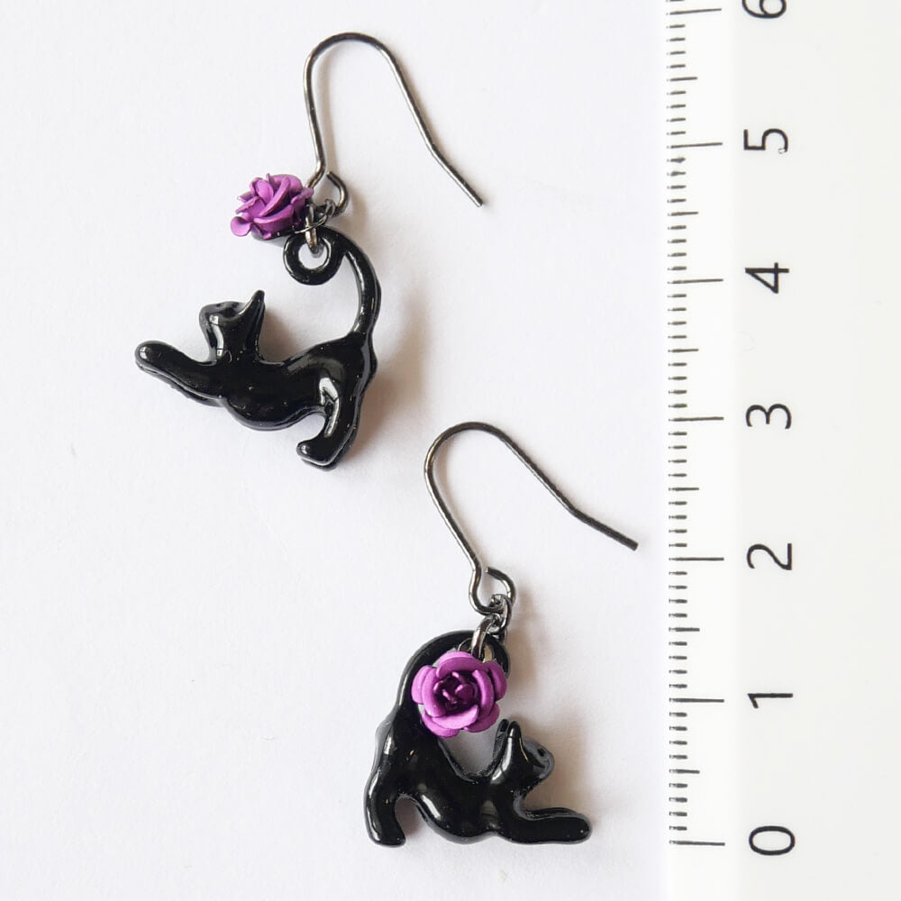 ピアス 黒猫 ブラックキャッツ 紫薔薇