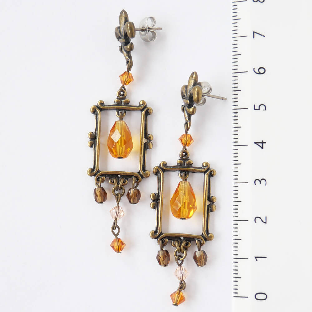 フレーム ピアス トパーズカラー チェコビーズ ゴスロリ 額縁