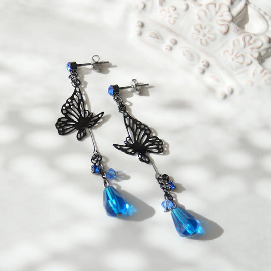 ゴスロリ ピアス ステンド蝶 バタフライ ブルードロップ