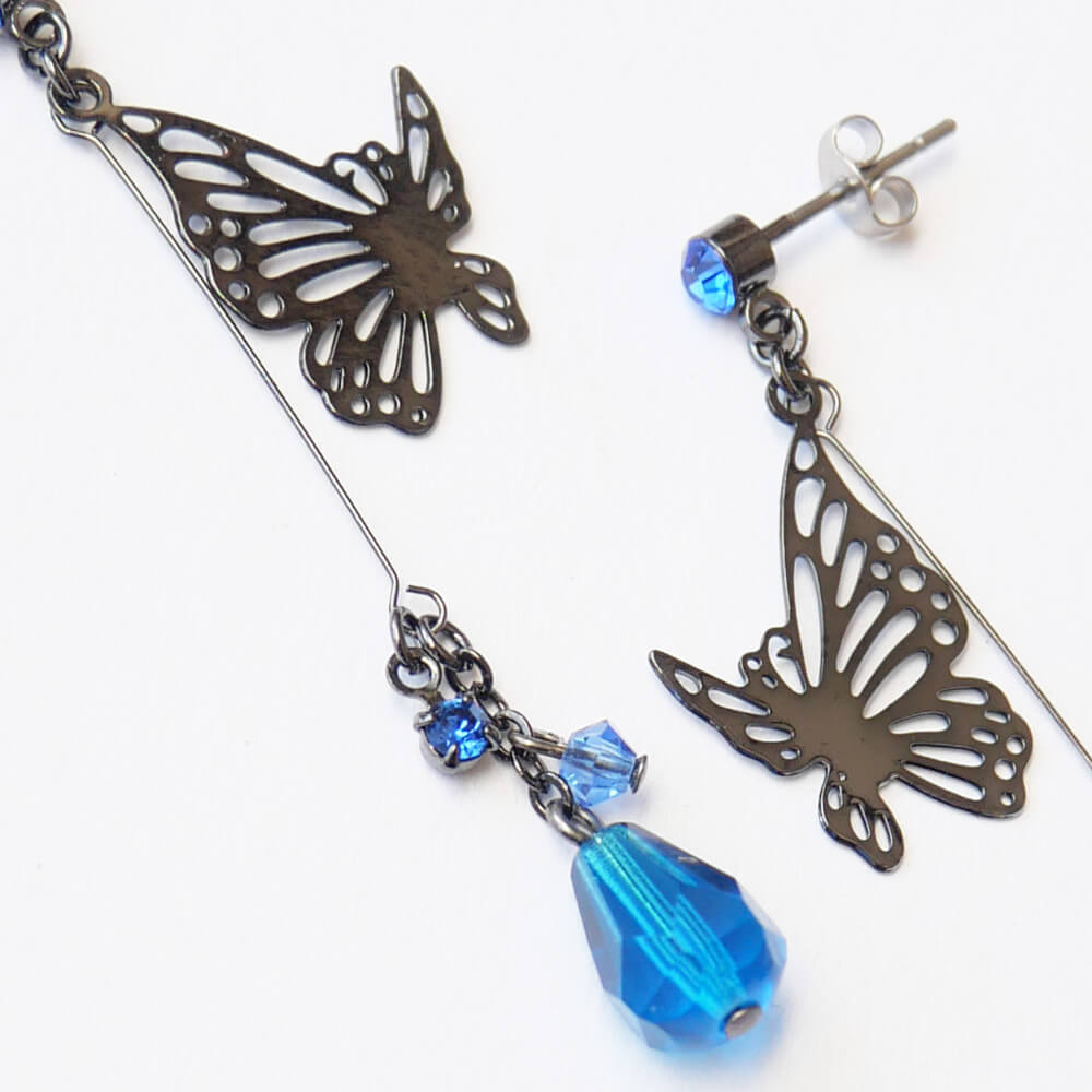 ゴスロリ ピアス ステンド蝶 バタフライ ブルードロップ