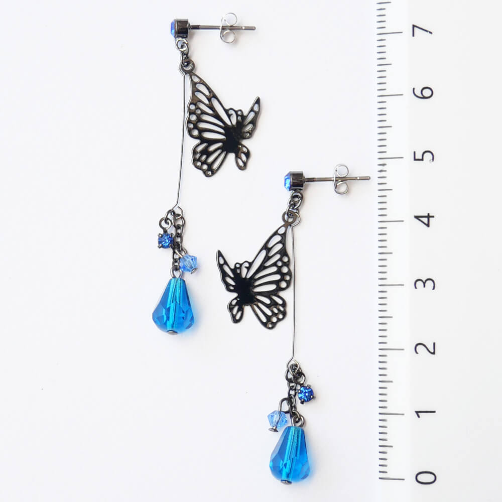 ゴスロリ ピアス ステンド蝶 バタフライ ブルードロップ