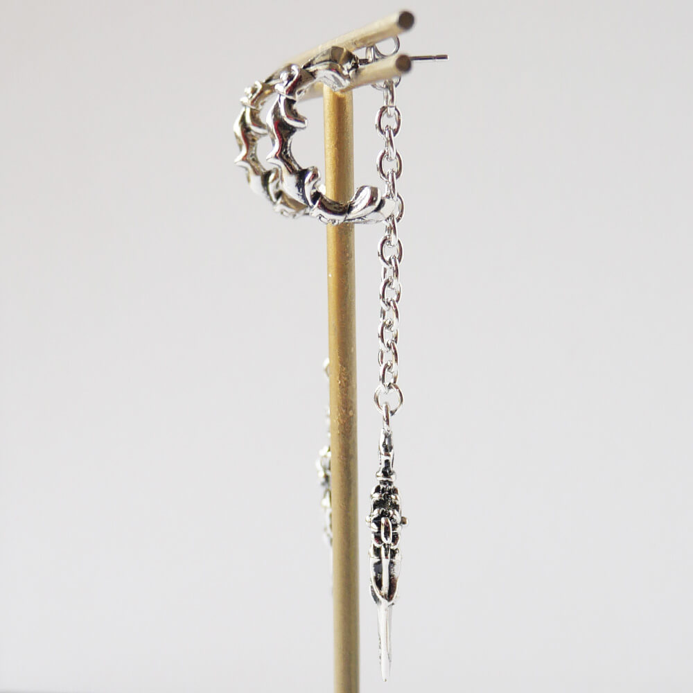 Men's Earrings Dagger Sword Hoop Chain Gothic Punk Rock Silver-Colored Cross Accessory