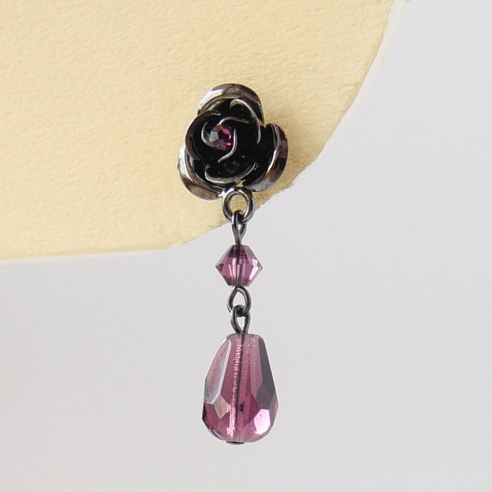 ピアス 薔薇 紫 ローズ パープルドロップ