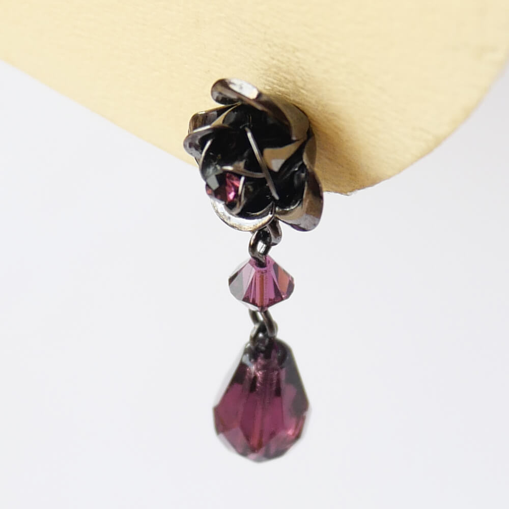 ピアス 薔薇 紫 ローズ パープルドロップ