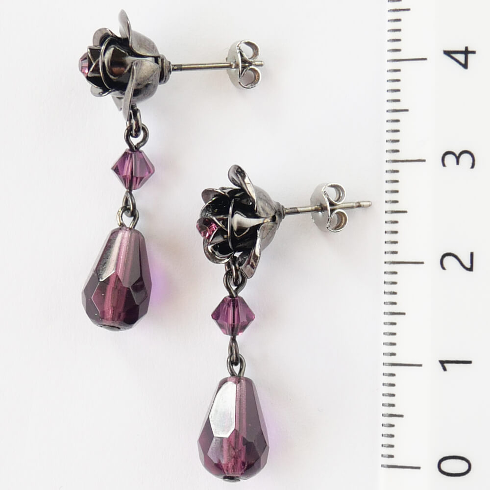 ピアス 薔薇 紫 ローズ パープルドロップ