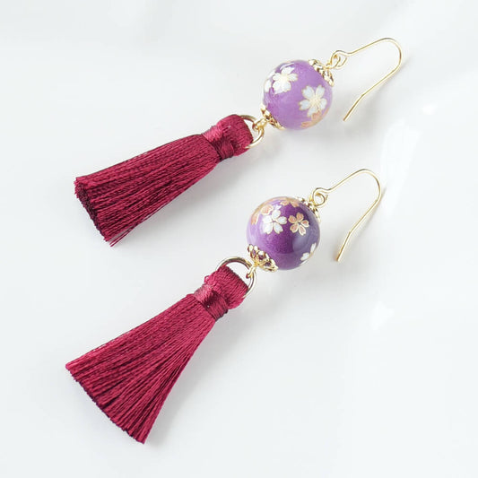 【和風】紫 和珠 紫房 ピアス パープル