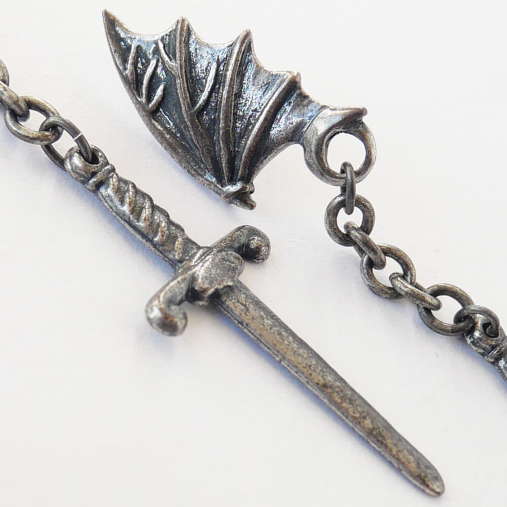 Occult Gothic Bat Wing & Sword Earrings