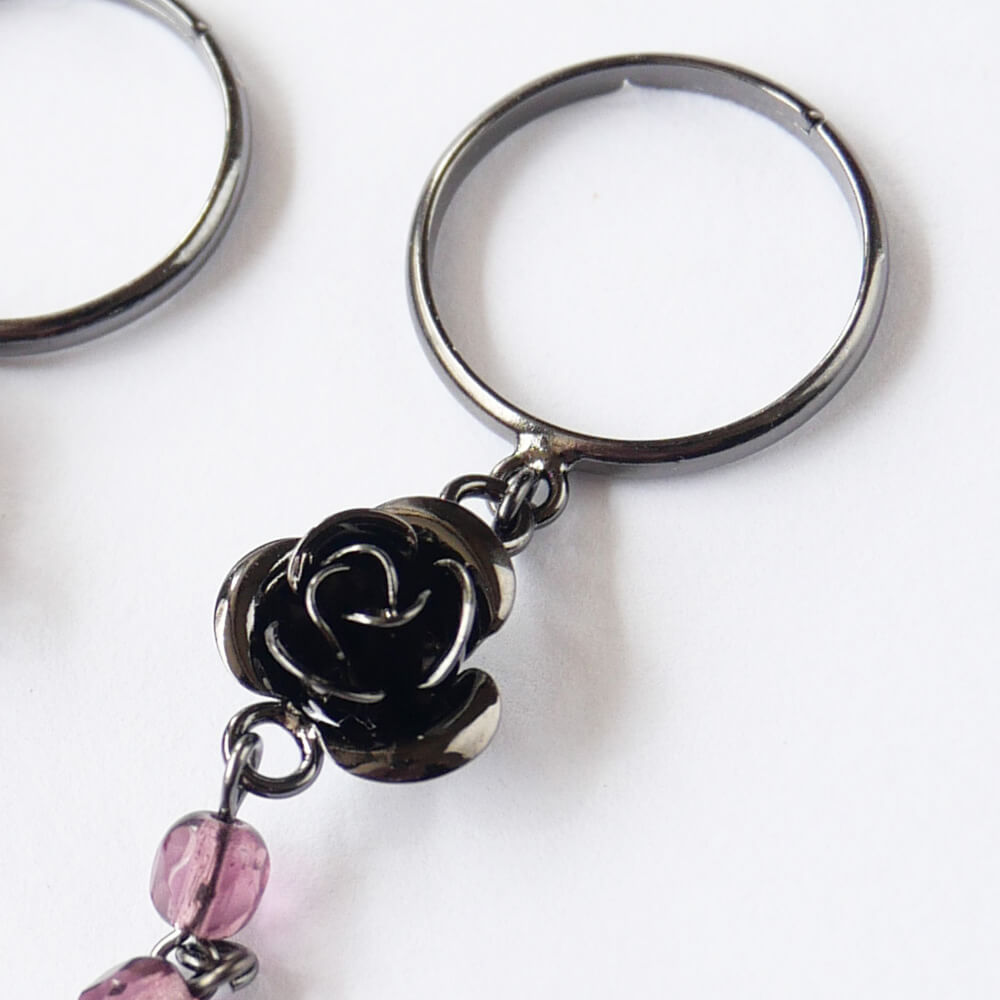 指輪 フリーサイズ ステンド 蝶 薔薇 ダブル リング