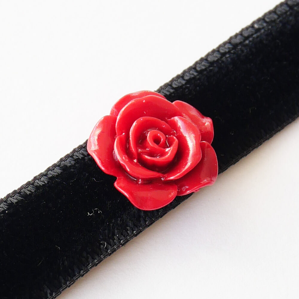 ブラック ベルベット チョーカー レッド ローズ 黒 別珍 赤 薔薇 ゴスロリ