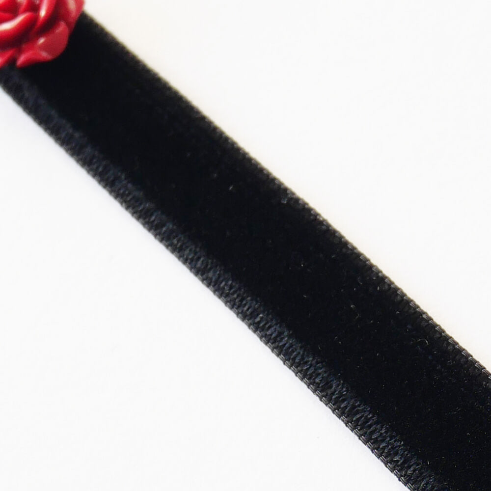 ブラック ベルベット チョーカー レッド ローズ 黒 別珍 赤 薔薇 ゴスロリ