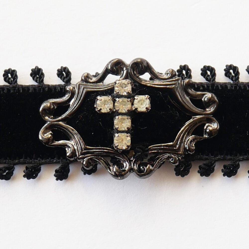 クリスタル ストーン クロス ブラック ベルベット シンプル チョーカー