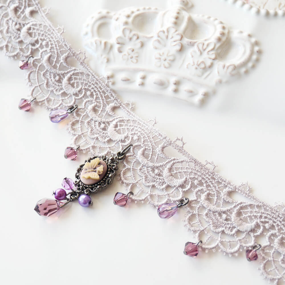 蝶 カメオ レース チョーカー