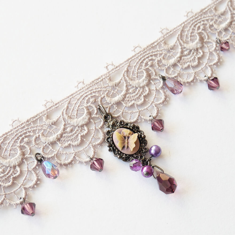 蝶 カメオ レース チョーカー