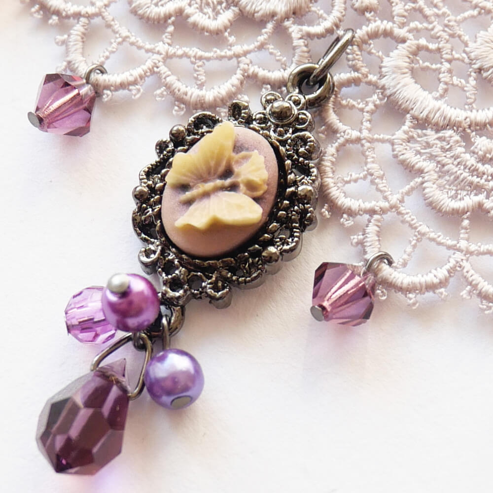 蝶 カメオ レース チョーカー