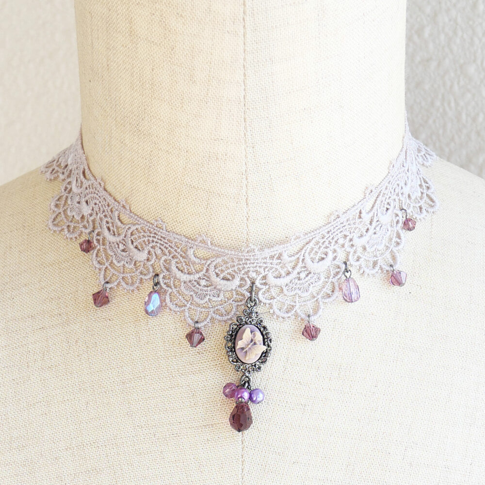 蝶 カメオ レース チョーカー