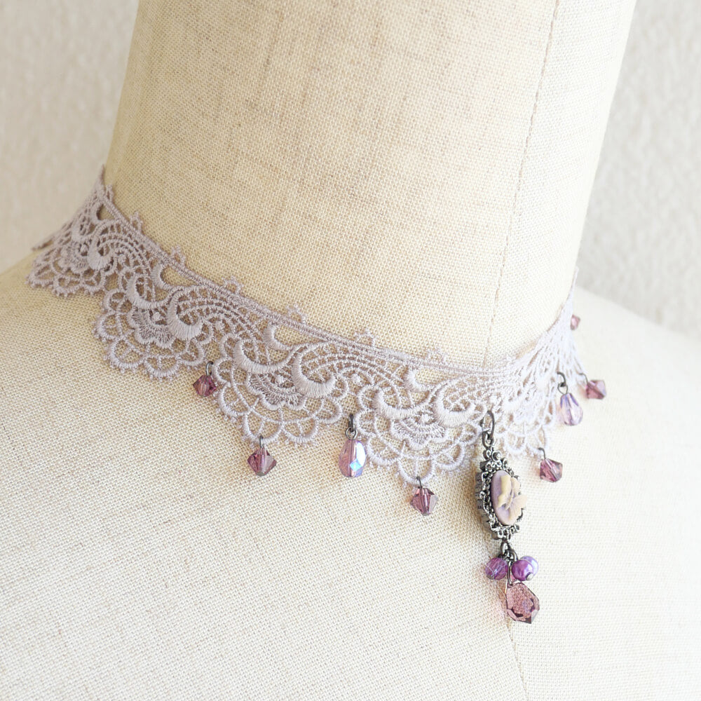 蝶 カメオ レース チョーカー