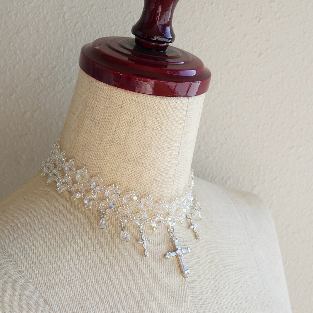 クリスマス 聖夜 十字架 キュービック クロス クリア ビーズチョーカー サンタ コスチューム