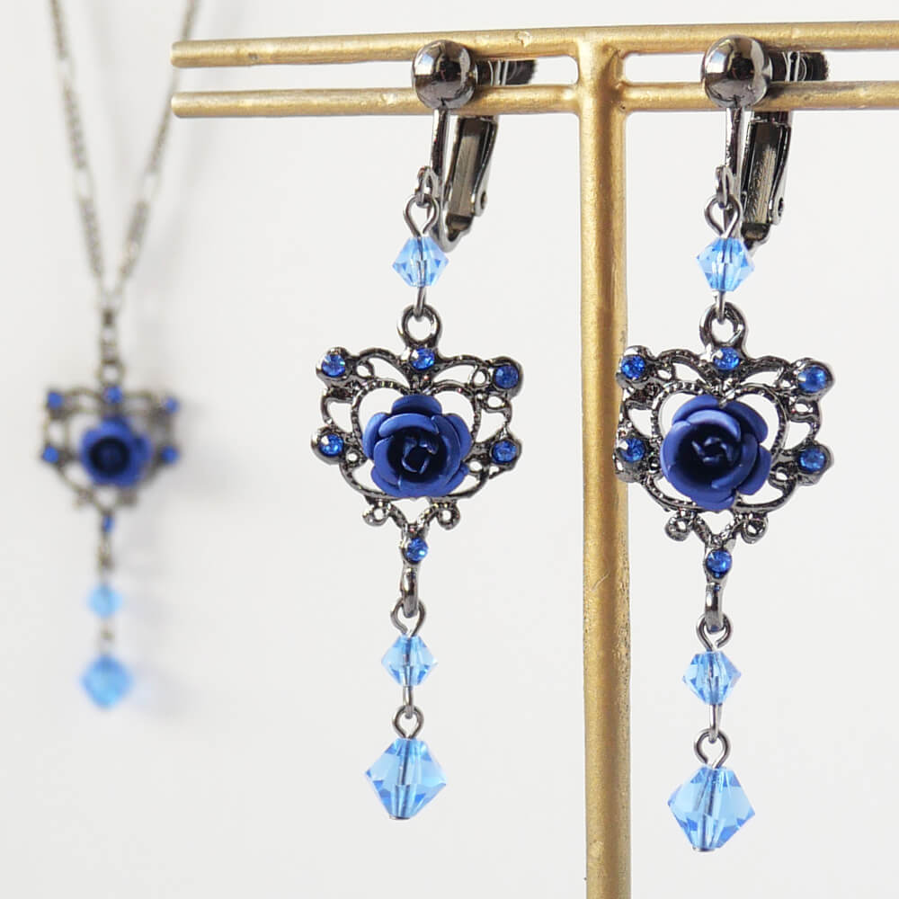 ガンメタ 薔薇 ゴスハート ネックレス ゴスロリ レディース