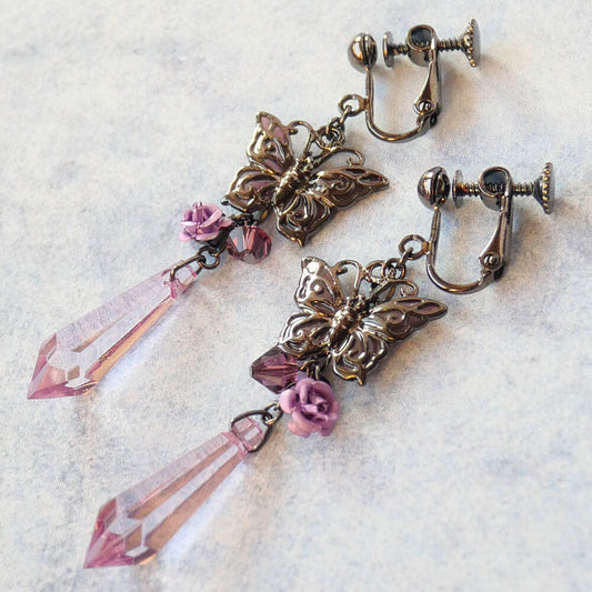 ステンド 蝶 薔薇 イヤリング ゴスロリ