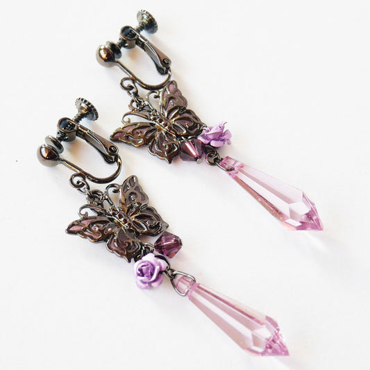 ステンド 蝶 薔薇 イヤリング ゴスロリ