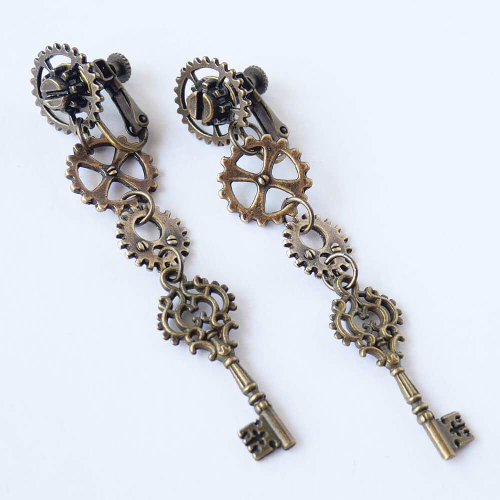 【steampunk】歯車スチームパンク 鍵イヤリング