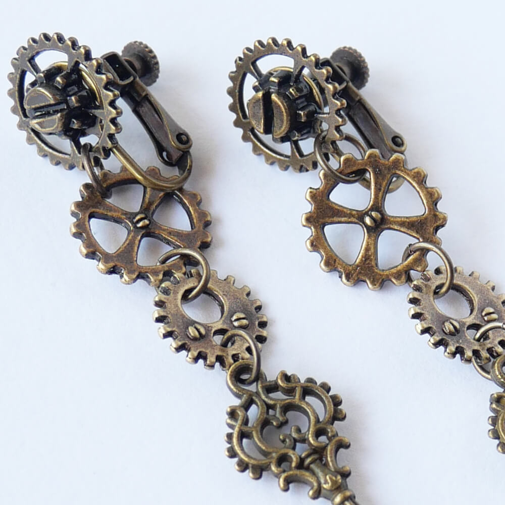 【steampunk】歯車スチームパンク 鍵イヤリング