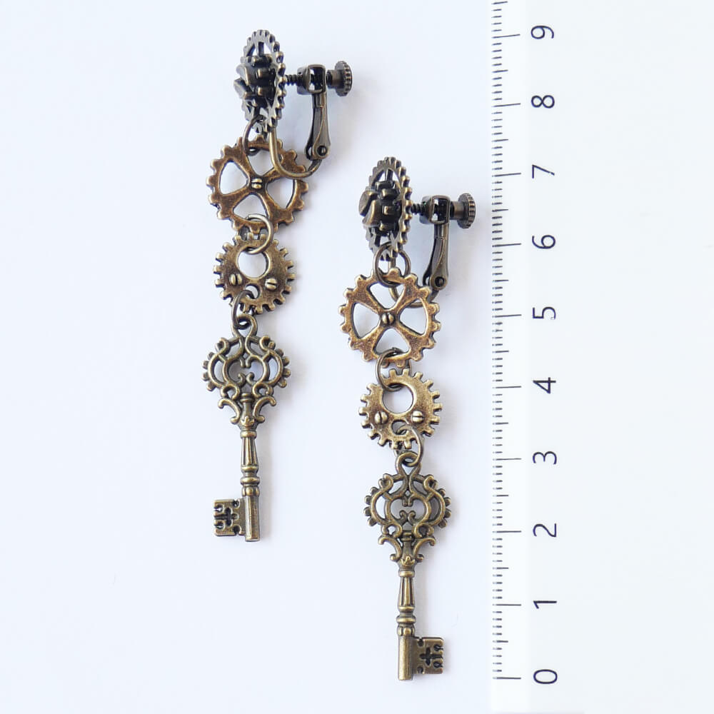 【steampunk】歯車スチームパンク 鍵イヤリング