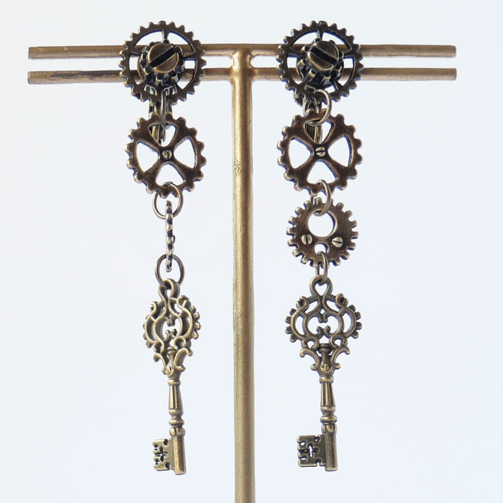【steampunk】歯車スチームパンク 鍵イヤリング