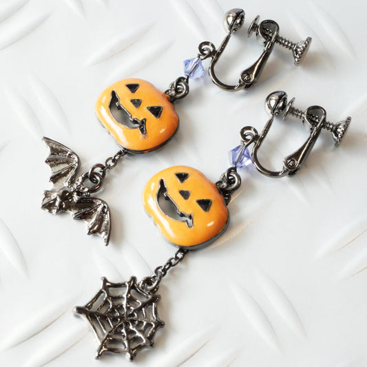 Halloween パンプキン カボチャ コウモリ 蝙蝠 イヤリング ハロウィン