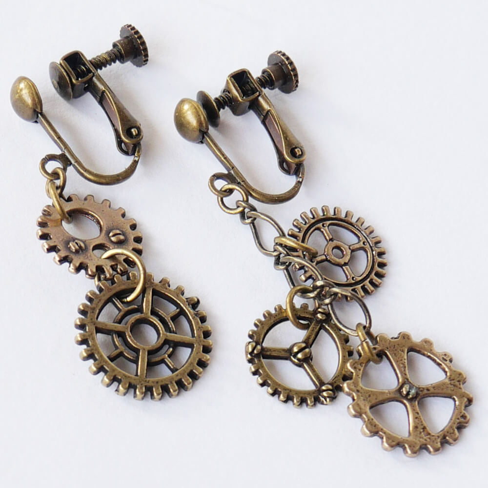 【steampunk】歯車 スチームパンク アシンメトリー ミニ イヤリング アクセサリー