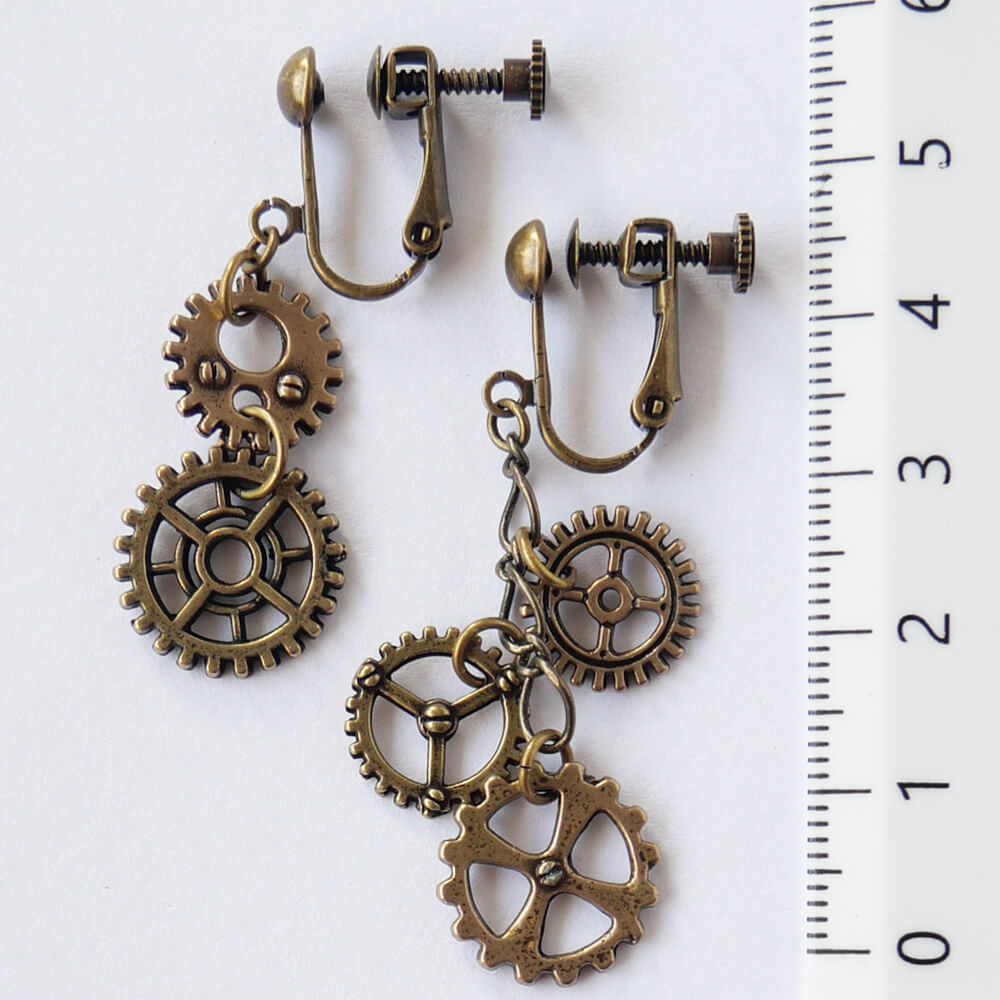 【steampunk】歯車 スチームパンク アシンメトリー ミニ イヤリング アクセサリー