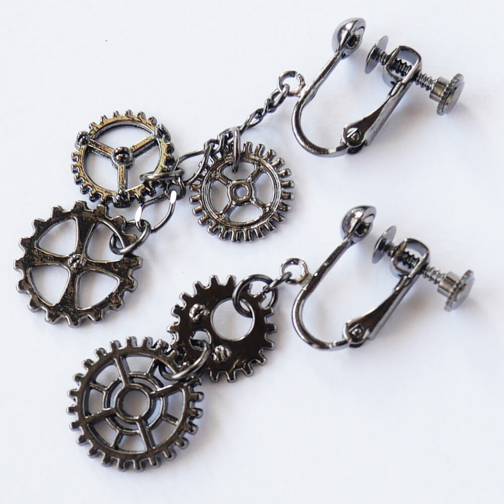 【steampunk】歯車 スチームパンク アシンメトリー ミニ イヤリング アクセサリー