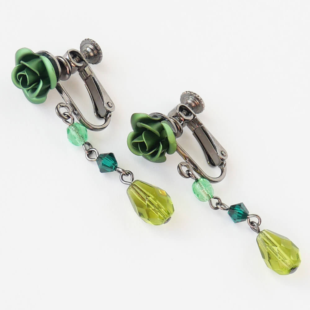 緑薔薇 グリーン ドロップ イヤリング