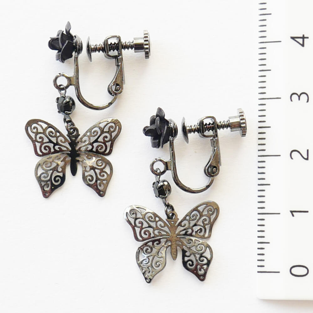 控えめゴスロリ イヤリング 薔薇 蝶 小さめ