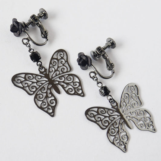 薔薇 ステンド蝶 イヤリング 大きめ