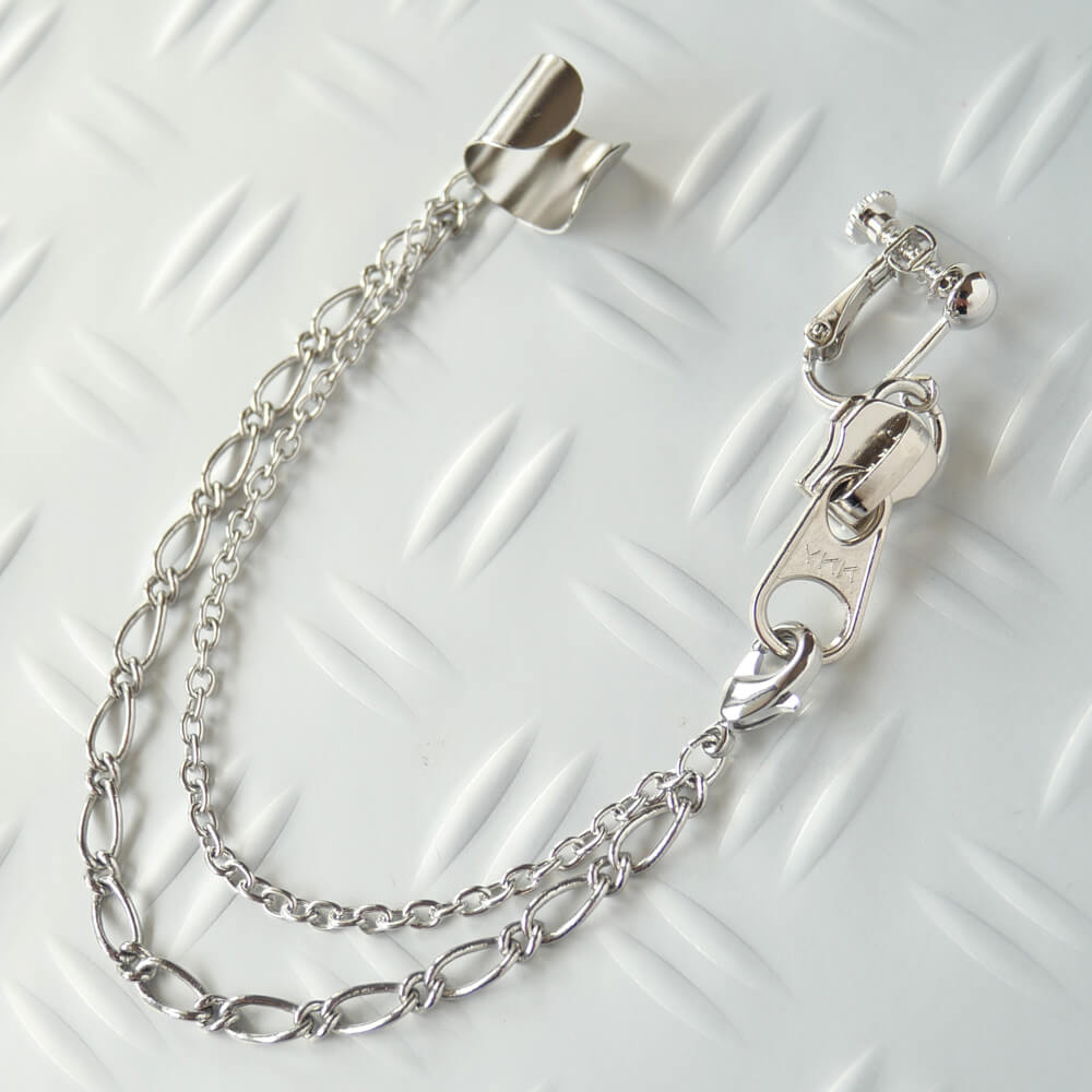 イヤーカフ チェーン ファスナー イヤリング シルバーカラー 片耳タイプ