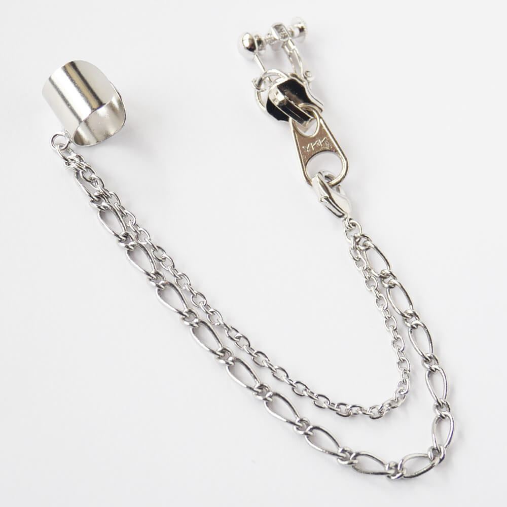 イヤーカフ チェーン ファスナー イヤリング シルバーカラー 片耳タイプ