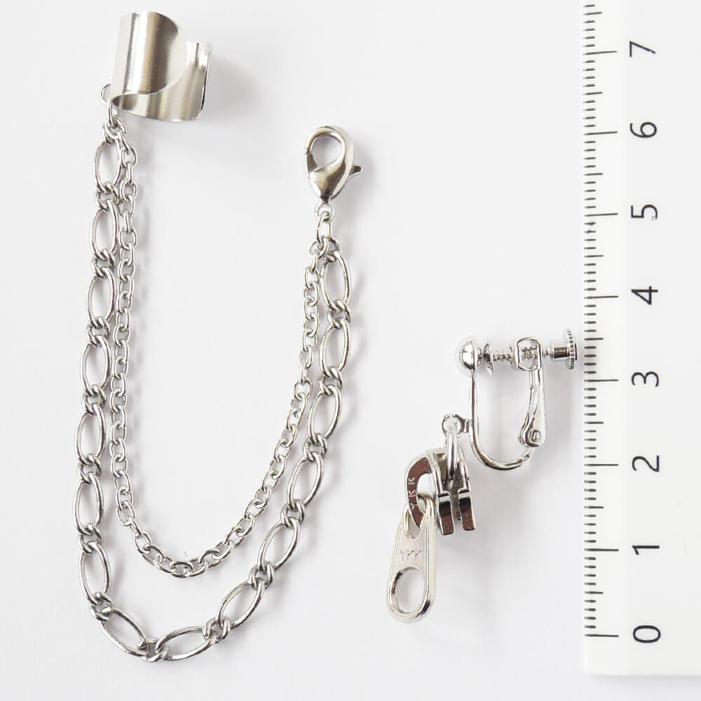 イヤーカフ チェーン ファスナー イヤリング シルバーカラー 片耳タイプ